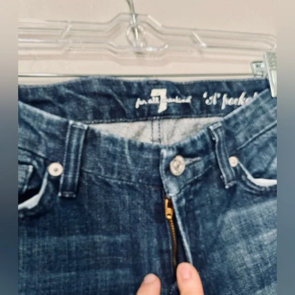 7 For All Mankind Jeans "A" Pocket Bootcut Dark Wash Denim Pink Stitch SZ 28 NEW - Picture 7 of 16